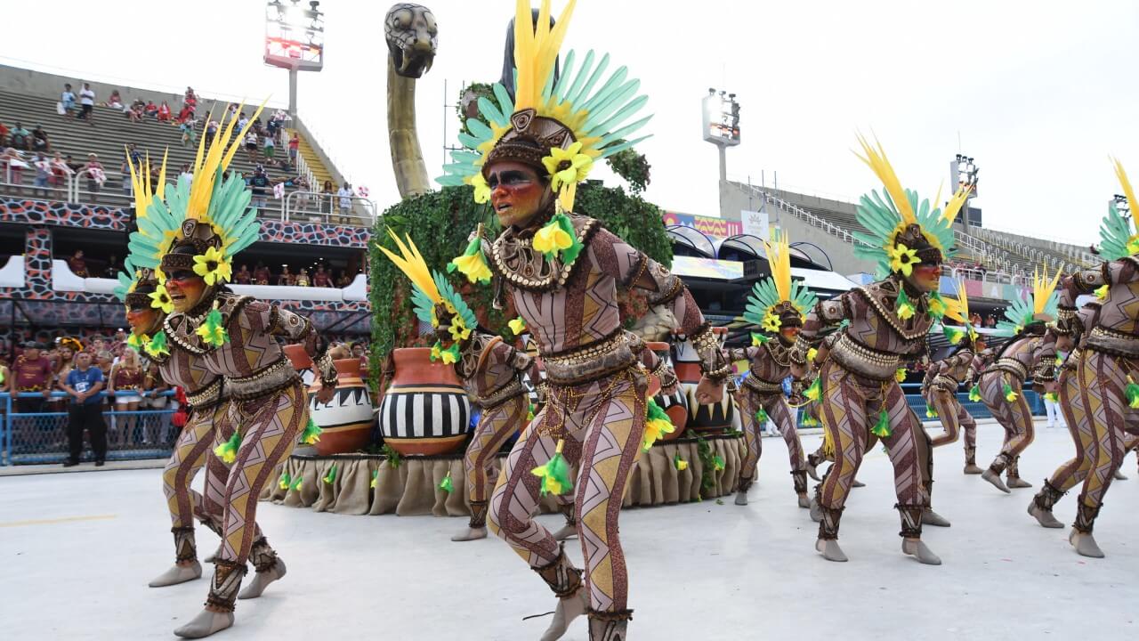 Men doing indigenous dance - Rio Carnival