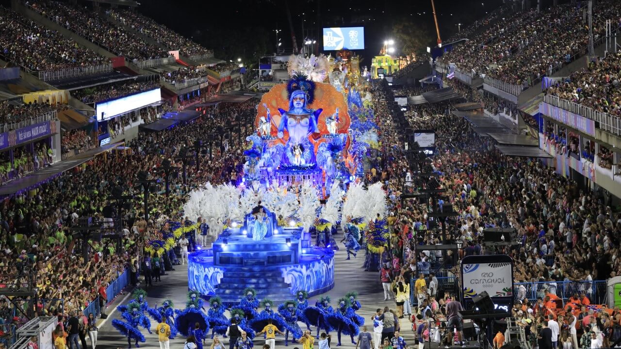 Aerial view of a samba school parade in the Sambadrome - Rio Carnival