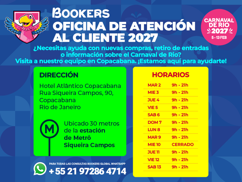 Horario y dirección de la Oficina de Atención al Cliente Bookers Carnaval 2027
