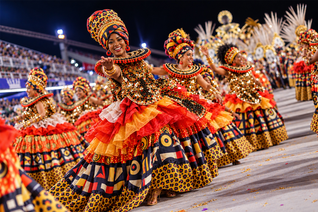 Bailarines de Porto da Pedra con trajes coloridos